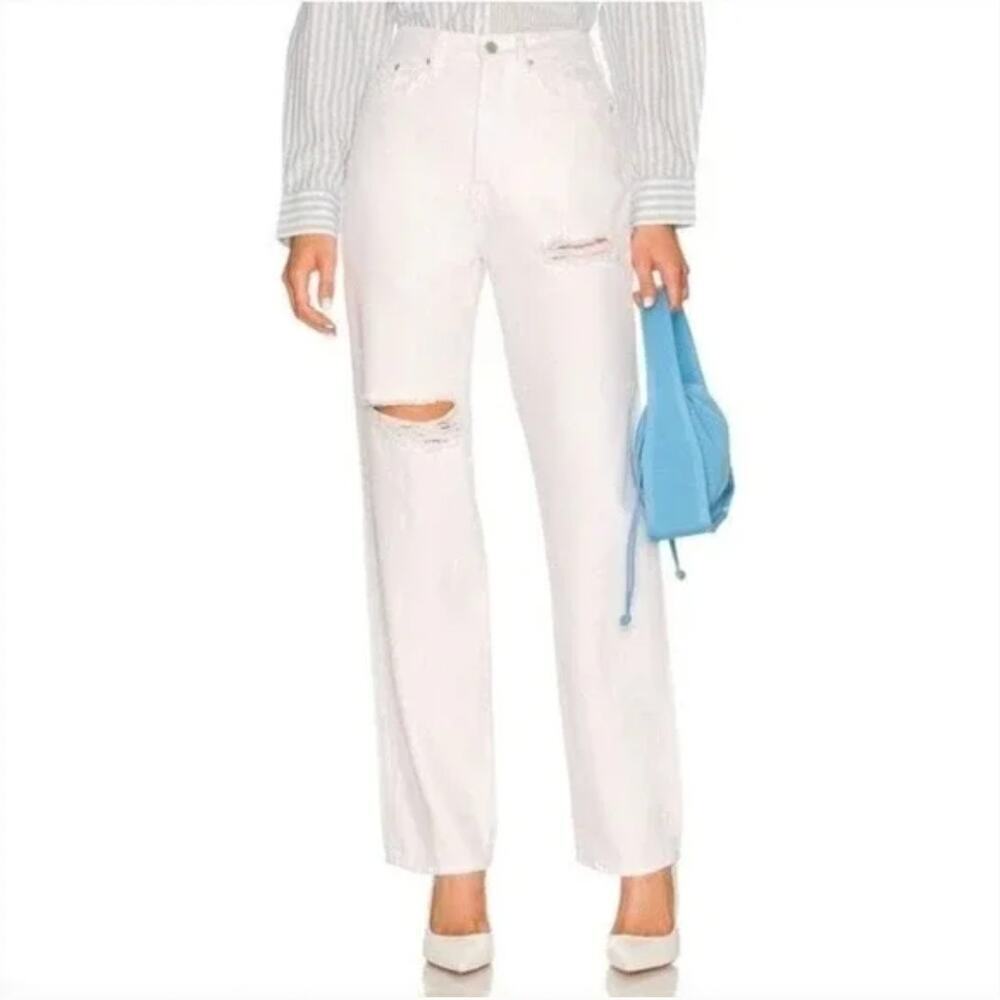 NWT $158 PISTOLA Cassie Super High Rise Straight White Distressed Jeans